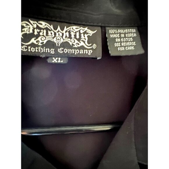 Dragonfly Mens Vintage Rockabilly Black Blue Embroidered Flames Button Up Shirt - Picture 6 of 8